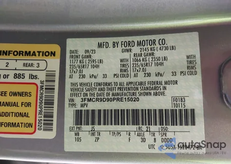 2023 Ford Bronco Sport Badlands из США, поврежденный, VIN 3FMCR9D90PRE15020